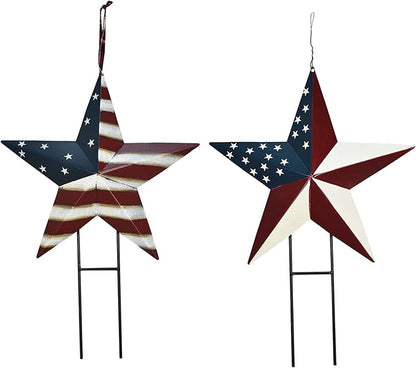 Morning View American Flag Garden Stake Set of 2 Patriotic Decor Metal Star US Flag Yard Sign Bar Star Outdoor Lawn Art Ornament 4th of July Memorial Day Veterans Day Independence Day 12 Inches Tall
