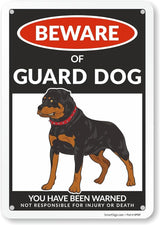SmartSign Beware Of Guard Dog Warning Sign - 10"x7", 40 mil Laminated Rust-free Aluminum - Funny Metal Signs for Entrances, Outdoors, Patio, Gifts, Cafe - Guard Dog Theme, Made in USA