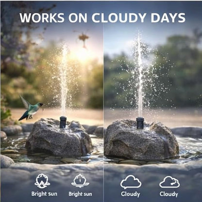 Realistic Granite Rock Solar Bird Bath Fountain - Solar Fountain for Bird Bath with Solar Panel Resin Granite Rock with 10 Nozzles & Dry Run Protection for Garden Ponds, Can Cloudy Day Use (White)