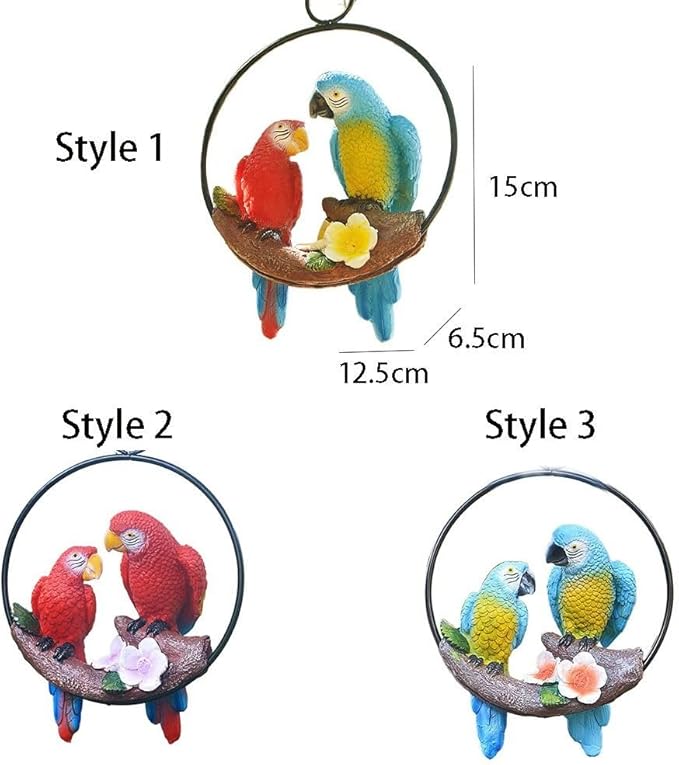 Mini Garden Statues Hanging Iron Ring Parrots, Swing Birds Figurine Sculpture Ornament for Pathways Yard Lawn Home Indoor Outdoor Decorations(Style 2)