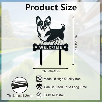 WADORN Dog Metal Decorative Garden Stakes, Funny Welcome Yard Sign Art Decoration Corgi Dog Silhouette Statues Black Garden Decor for Outside Dogs Lover Ornament Gifts for Backyard Patio Lawn Walkways