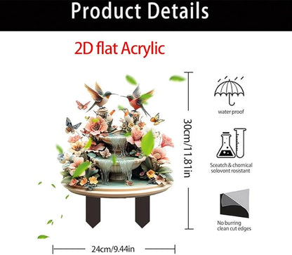Hummingbird Flowing Water Garden Stake Decor, Butterfly Acrylic 2D Garden Decoration,Sculptures Ornament Garden Accessories for Outdoor Indoor Yard Lawn Pot Plants (Style A)