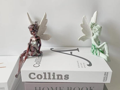 Fairy Garden Figurines Outdoor,Sitting Fairy Statues,Resin Garden Sculptures & Statues,Angel Figurines for Outside(White)