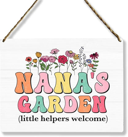Nana's Garden Wooden Sign Decor, Indoor Decoration Hanging Signs 8x10 Inches, Outdoor Garden Decor Yard Wall Hanging Decor Sign, Mothers Day Gifts Birthday Gifts for Mom Grandma