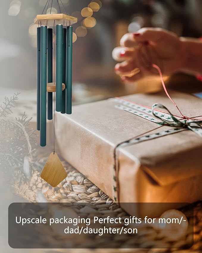 Wind Chimes Deep Tone Outdoor with Hook for Mother's Day/Housewarming/Christmas, Memorial Wind Chimes for Patio, Garden, Yard, Home Decor, Green