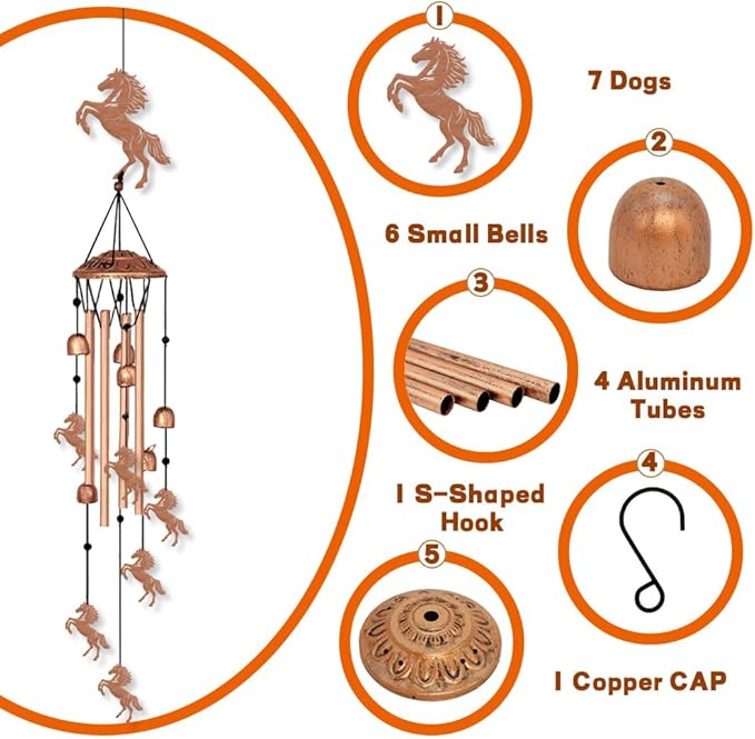 ORIGACH Galloping Horse Wind Chimes Metal Wind Chimes for Outside Gifts for Women Mom Grandma Deep Tone Suitable for Outdoor, Indoor, Balcony, Garden, Courtyard, Porch, 30-Inch Long