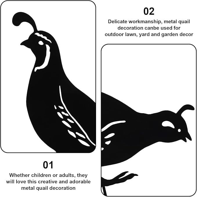 Yardwe 8PCS Metal Quail Yard Art, Outdoor Garden Decoration, Creative Black Iron Quail Ornaments for Lawn, Pathway, Courtyard, and Planters