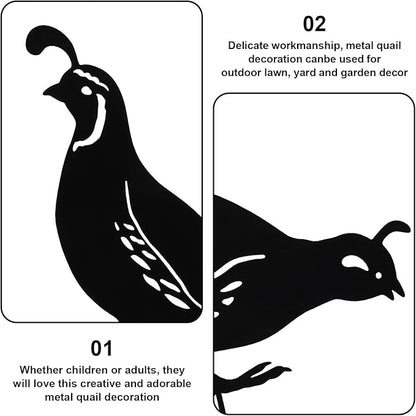 Yardwe 8PCS Metal Quail Yard Art, Outdoor Garden Decoration, Creative Black Iron Quail Ornaments for Lawn, Pathway, Courtyard, and Planters