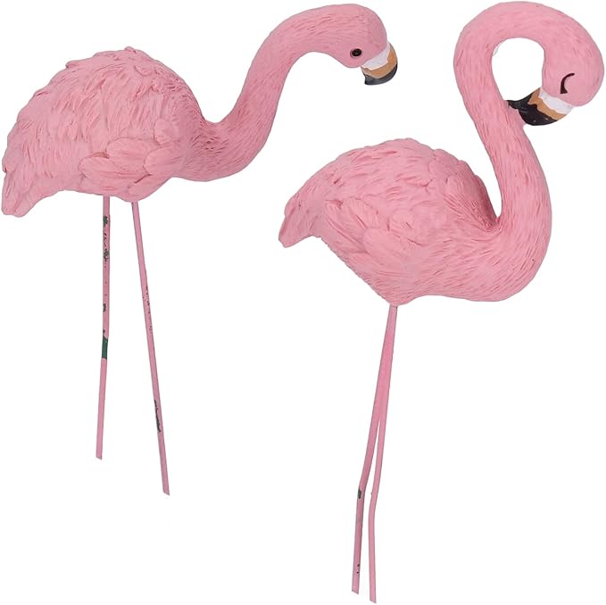 4 Pcs Pink Flamingo Garden Statues, Fine Detailed Resin Flamingo Yard Decor with Iron Feet for Lawn Patio Decorations