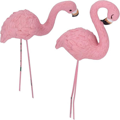 4 Pcs Pink Flamingo Garden Statues, Fine Detailed Resin Flamingo Yard Decor with Iron Feet for Lawn Patio Decorations