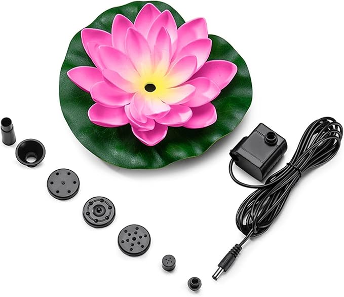 Solar Power Water Fountain Bird Bath Solar Fountain with 6 Nozzles Free Standing Floating Lotus Outdoor Water Fountain Small Fountain Pump for Garden,Pool,Fish Tank,Pond,Patio Decor