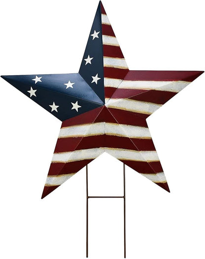 Morning View American Flag Garden Stake Patriotic Decor Metal Star US Flag Yard Sign Bar Star Outdoor Lawn Art Ornament 4th of July Memorial Day Veterans Day Independence Day 22 Inches Tall