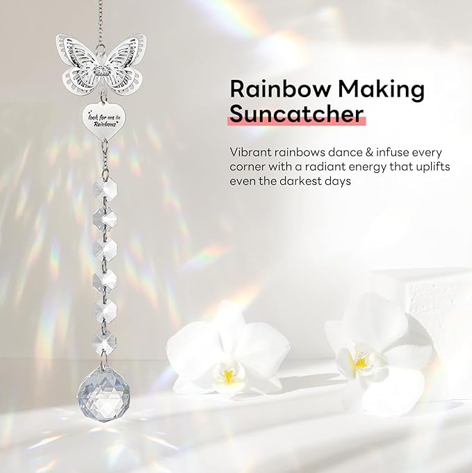 Memorial Crystals Suncatcher - Memorial Sympathy Gifts for Loss of Loved One - Unique Rainbow Maker in Memory of Mom Dad Dog, Ideal Grief Bereavement Miscarriage Gift (Butterfly)