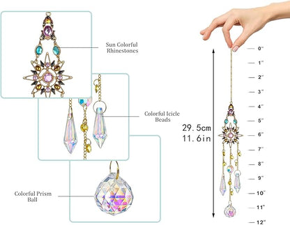 Hanging Sun Catchers with Crystals, Glass Icicle Prisms Rhinestones Suncatcher, Rainbow Maker Pendant Indoor Window Home Car Decor Gift