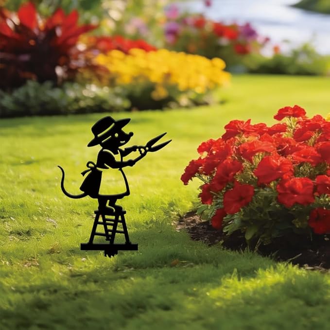 SUPERDANT Metal Mouse Garden Decor for Outside Cute Yard Stakes for Decorations Outdoor Statues Iron Art Stake Decorative Silhouette Lawn Ornament Patio Porch Farmhouse Decoration Gifts
