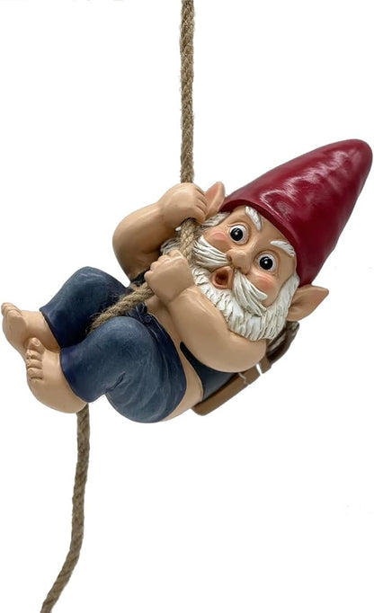 Funny Garden Gnomes Decorations, Archer Bowman Climbing Rope Hanging Gnome, Tree Hugger, Tree Decoration Ornaments, Outdoor Whimsical Gnome Statues – 8.5 inch
