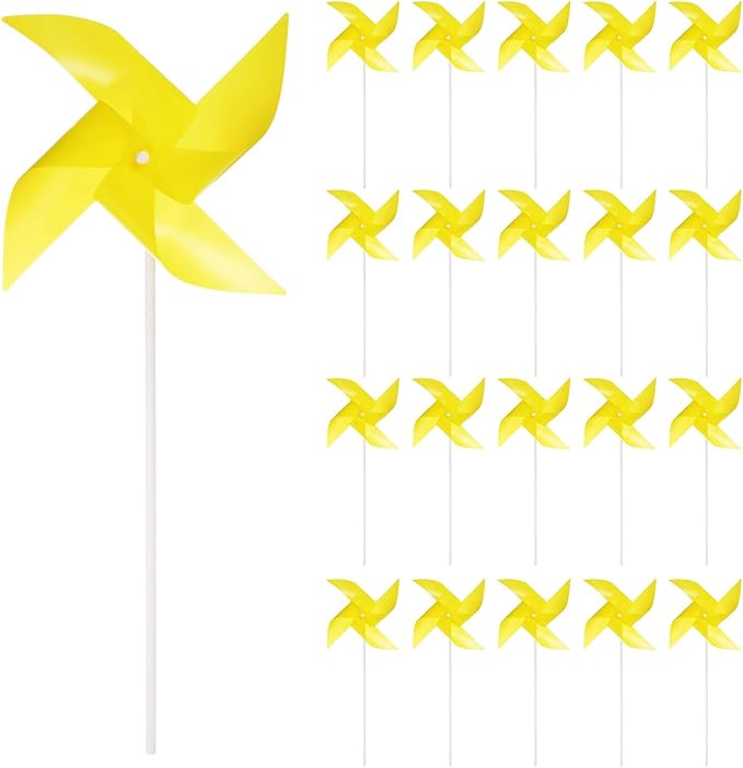 HARFINGTON 50pcs Windmills for The Yard Garden 15" x 7.5" 4 Leaves Pinwheels Wind Mills Spinners Windproof Waterproof Bird Devices with Stakes for Patio Decor, Yellow