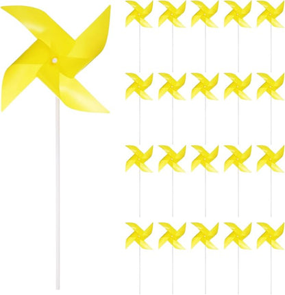 HARFINGTON 50pcs Windmills for The Yard Garden 15" x 7.5" 4 Leaves Pinwheels Wind Mills Spinners Windproof Waterproof Bird Devices with Stakes for Patio Decor, Yellow