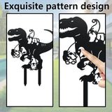 WADORN Dinosaur Gnome Metal Decorative Garden Stakes, Funny Dinosaur Gnome Metal Silhouette Statues Animals Garden Ornament Gifts Black Yard Art Decoration for Outdoor Backyard Patio Lawn Walkways