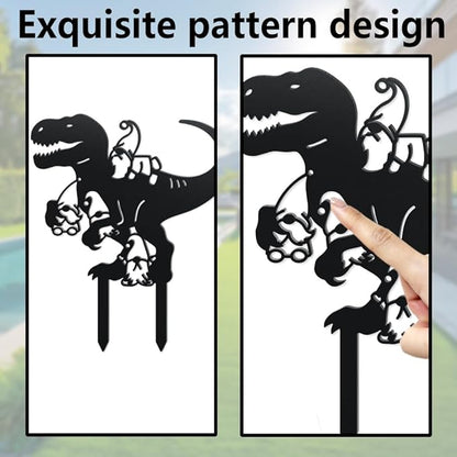 WADORN Dinosaur Gnome Metal Decorative Garden Stakes, Funny Dinosaur Gnome Metal Silhouette Statues Animals Garden Ornament Gifts Black Yard Art Decoration for Outdoor Backyard Patio Lawn Walkways