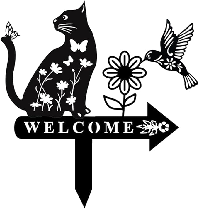 Cat Garden Decor for Outside Metal Cats Silhouette Statues Garden Stakes Yard Sign Art Decorations for Outdoor Patio Lawn Ornaments Birthday Gift for Cat Lovers Women Mom