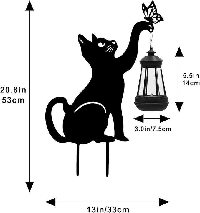 twinbling Black Cat Yard Decorations Outdoor - Solar Lights Outdoor Garden Decor Stake with Butterfly Decorative Metal Housewarming Ornament for Pathway Lawn Patio – Unique Gift for Woman Mom Grandma