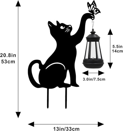 twinbling Black Cat Yard Decorations Outdoor - Solar Lights Outdoor Garden Decor Stake with Butterfly Decorative Metal Housewarming Ornament for Pathway Lawn Patio – Unique Gift for Woman Mom Grandma