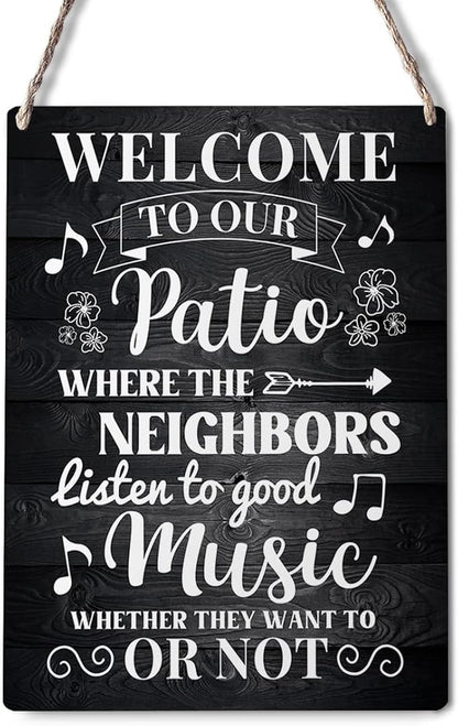 Farmhouse Patio Wooden Sign Wall Decor Rustic Welcome to Our Patio Wood Plaque Hanging Sign Decoration for Home Door 8"x10"