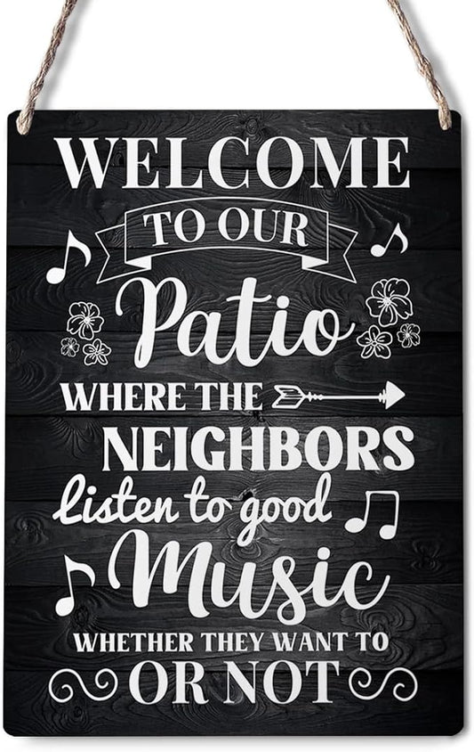 Farmhouse Patio Wooden Sign Wall Decor Rustic Welcome to Our Patio Wood Plaque Hanging Sign Decoration for Home Door 8"x10"