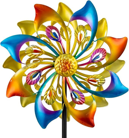 DREAMSOUL 13" Dia Wind Spinners Outdoor with Stake, Kinetic Wind Spinner Metal Windmill for Yard Garden Decor