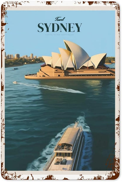 patio wall decor Travel Sydney 10 metal signs vintage Metal Vintage Retro Tin Sign: Decorative Wall Art for Bathroom,Yard,Wedding,Street,Garage,and More 8X12inch