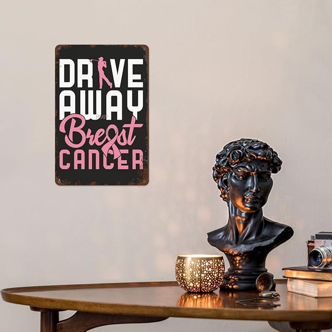 patio wall decor Golf Breast Cancer Drive Away Breast Cancers vintage signs metal Door Retro Metal Wall Art for Home,Cafe,Office,Yard Decorative Plaque with Inspirational Life Quotes 8X12inch