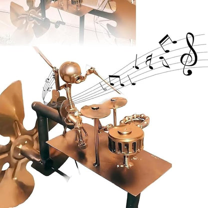 Handmade Metal Guitarist Windmill, Metal Art Musician Figurine Wind Mill, Percussionist and Musician Kinetic Spinners, for Garden, Yard, Lawn, Patio, Unique Art Gift for Music Lovers (Gold)