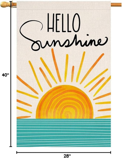 Hello Sunshine Summer House Flag 28 x 40 Vertical Double Sided Farmhouse Holiday Outside Decorations Burlap Yard Flag BW285-40