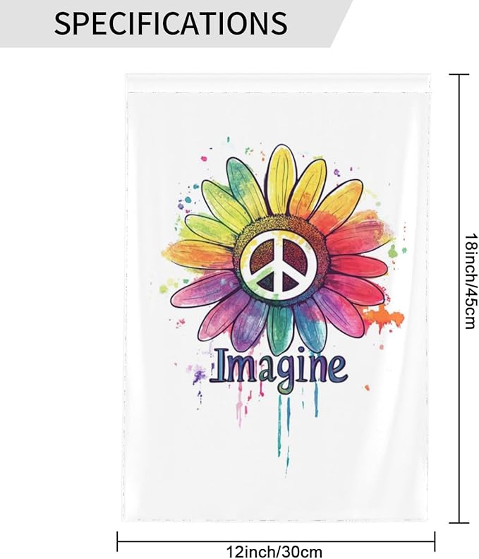 Imagine Daisy Flowers Hippie Peace Garden Flags 12×18 Inch Double Sided Decorative Yard Banner Seasonal Flag for Outdoor Outside Decor