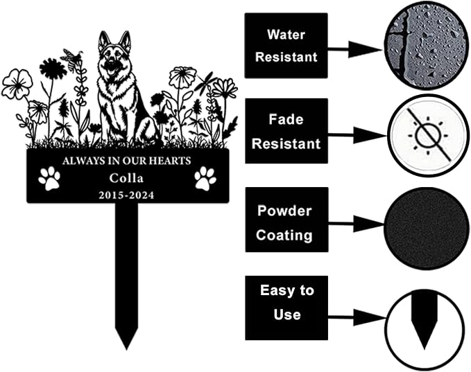 Personalized Flora Dog Memorial Garden Stake - Custom Cemetery Sign with Grave Plaque - Pet Headstone Marker Engraved Sympathy Sign