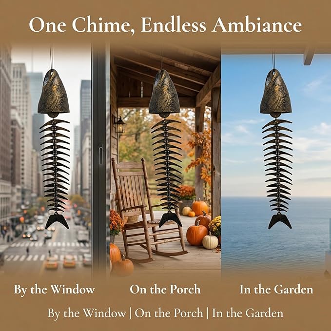 Fish Wind Chime, Durable Metal Fish Windchimes, Sound Crispy and Pleasant, Melodic Tones - Ideal for Patio, Garden, Porch, Yard, Balcony, and Poolside Ambiance