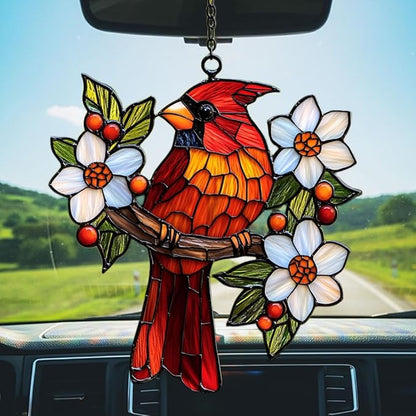 Cardinal Mosaic Effect Acrylic Suncatcher Stained Glass Effect Window Car Hanging Christmas Ornament Indoor Outdoor Decor Garden Sun Catcher Panel for Acrylic Suncatcher Lover for Women Mom Grandma