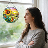 Sunflower Hanging Stained Glass for Windows, Sunflower Sun Catchers Indoor Window Glass Summer Floral Wall Art Hanging Decorations Mother's Day, Valentine's Day Ornaments Festival Gift 7.87"