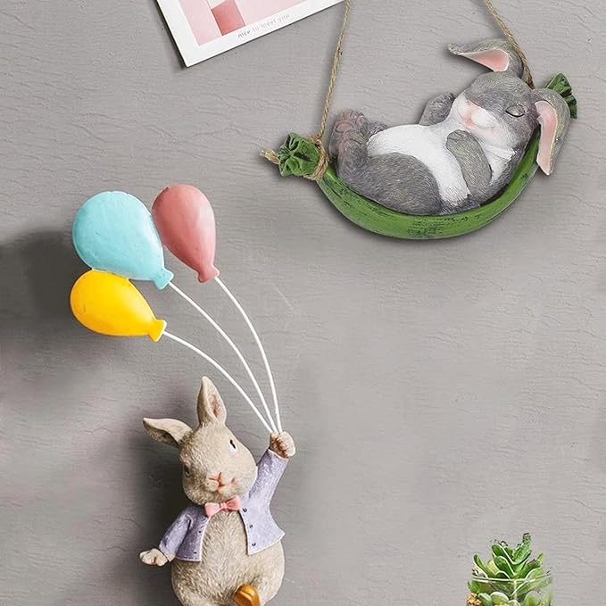 Collectible Figurines Modern Statues Resin Figurine Gray Rabbit Garden Animal Statue Sculpture for Outdoor Yard Tree Art Decor Creative Sculptures A Meaningful Gift