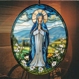 Virgin Mary Acrylic Suncatcher Stained Glass Effect Window Car Hanging Christmas Ornament Indoor Outdoor Decor Garden Sun Catcher Panel for Acrylic Suncatcher Lover for Women Mom Grandma
