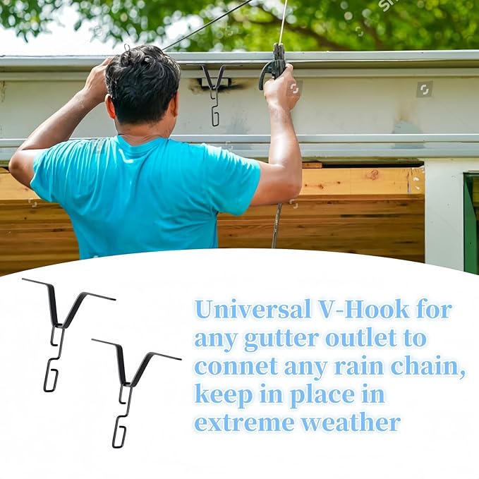 2 Pcs Rain Chain Clip for Gutter Adapter,Outside V Style Copper Hook Hanger Iron Connector,Rain Chain Water Diverter Accessories, Outdoor Hardware Accessory
