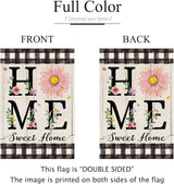 ORTIGIA Spring Summer Daisy House Flag Burlap Double Sided Home Sweet Home Floral Flower Large House Flag Farmhouse Buffalo Plaid Yard Lawn Patio Outdoor Outside 28x40 Inch