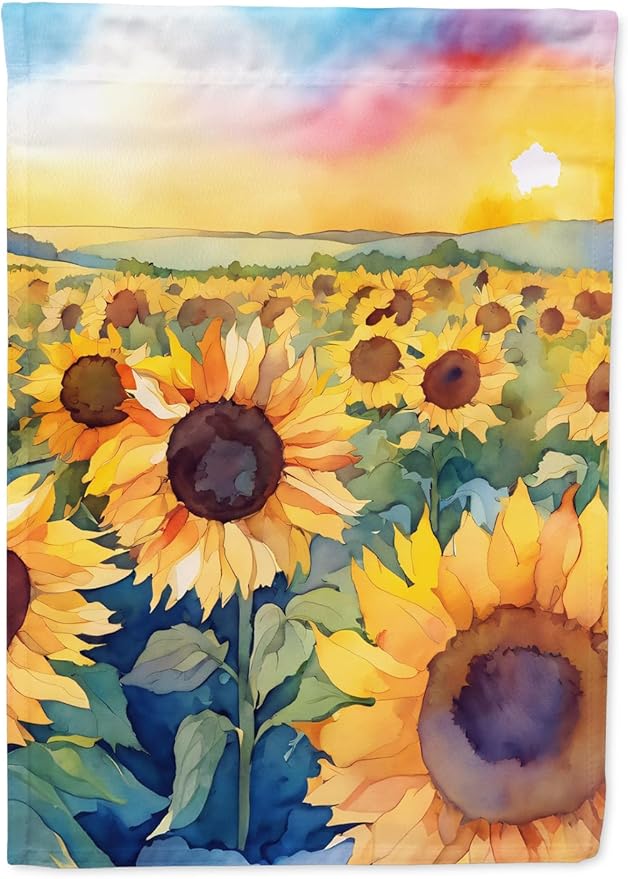 Caroline's Treasures Kansas Sunflowers in Watercolor Garden Flag Mailbox Flag Decorative Yard Flag Banner Outside Patio Artwork Yard Flower Beds, Garden Size, Multicolor