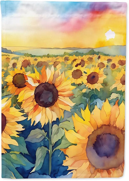 Caroline's Treasures Kansas Sunflowers in Watercolor Garden Flag Mailbox Flag Decorative Yard Flag Banner Outside Patio Artwork Yard Flower Beds, Garden Size, Multicolor