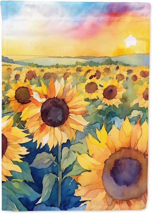 Caroline's Treasures Kansas Sunflowers in Watercolor Garden Flag Mailbox Flag Decorative Yard Flag Banner Outside Patio Artwork Yard Flower Beds, Garden Size, Multicolor