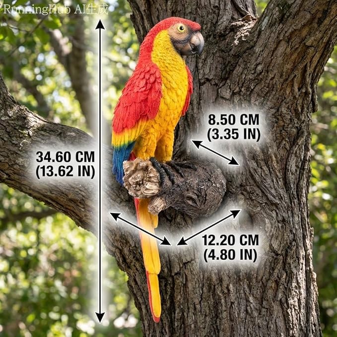 Hanging Parrot Statue Outdoor Decor for Garden, 13.6" Fairy Yard Wall Mount Figurines Home Tropical Parrot Sculptures for Lawn Patio Front Porch Backyard Fence (Red)