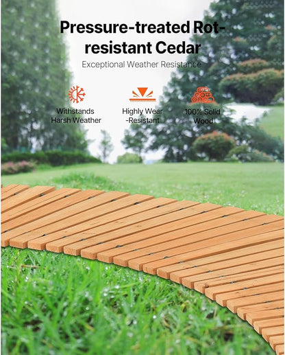 Happybuy Wooden Garden Pathway, 8 ft x 17 in, Non-Slip Curved Walkway. Roll Out Cedar Outdoor Path with Wire Rope Connection. Decorative for Backyard Boardwalk Wedding Party.