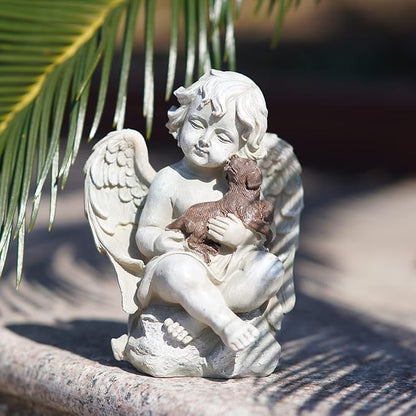 Topadorn Resin Angel Wings Statue with Small Dog, Praying Angel Figurine Tabletop Decor for Patio Yard Porch Lawn Outdoor Decor Home Shelf Sitter Memorial Spiritual Gifts