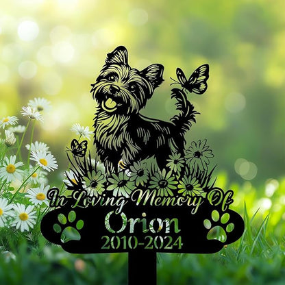 Personalized Yorkshire Terrier Grave Marker, Yorkie Playing with Butterfly Memorial Garden Stake, Yorkie Memorial Gift, Loss of Yorkie, Outdoor Pet Headstone, Dog Burial Stake